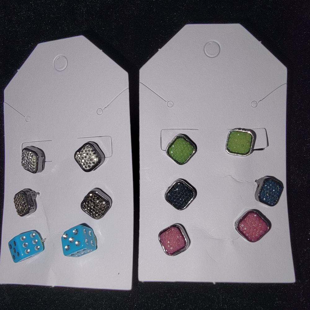 6 Pairs Pierced Colorful Square Stud Earrings Set